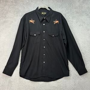 VTG El Norteno Mens Medium Black Western Shirt Embroidered Bull Rider Cowboy EUC